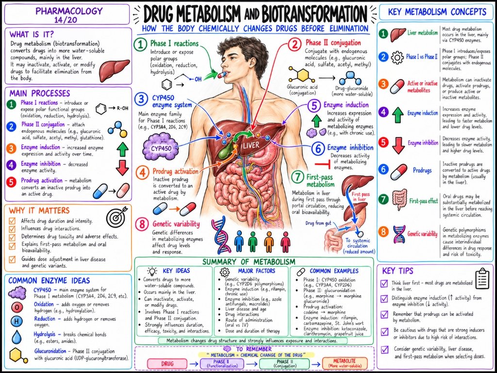Pharmacology 14/20: Drug Metabolism and Biotransformation — Phase I/II, CYP450, Induction & Inhibition