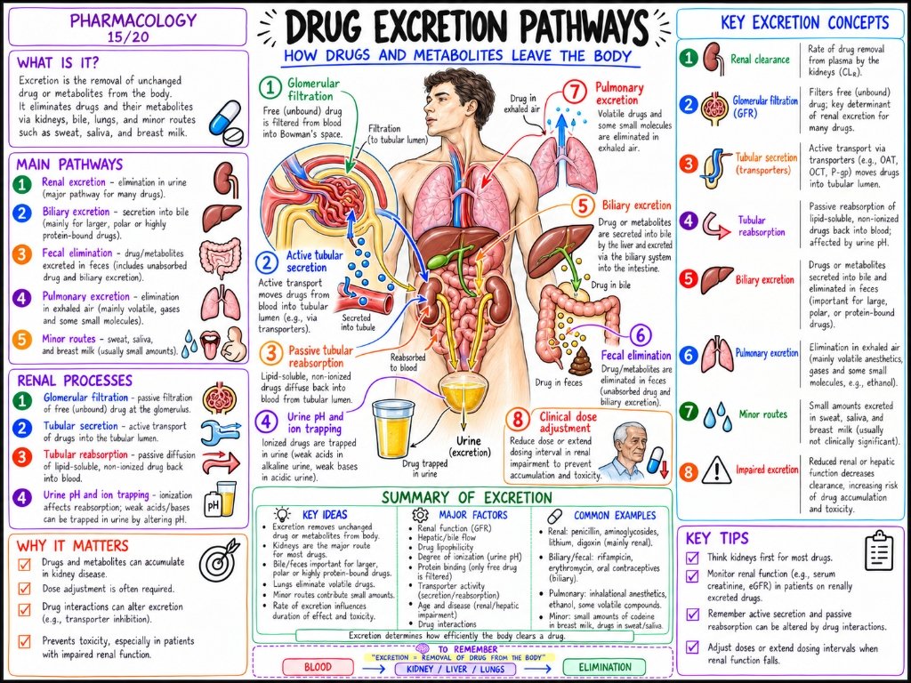 Pharmacology 15/20: Drug Excretion Pathways — Renal Filtration, Tubular Secretion, Biliary & Pulmonary