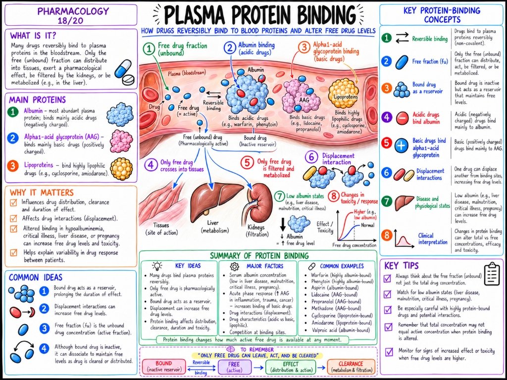 Pharmacology 18/20: Plasma Protein Binding — Free Drug Fraction, Albumin, AAG & Displacement